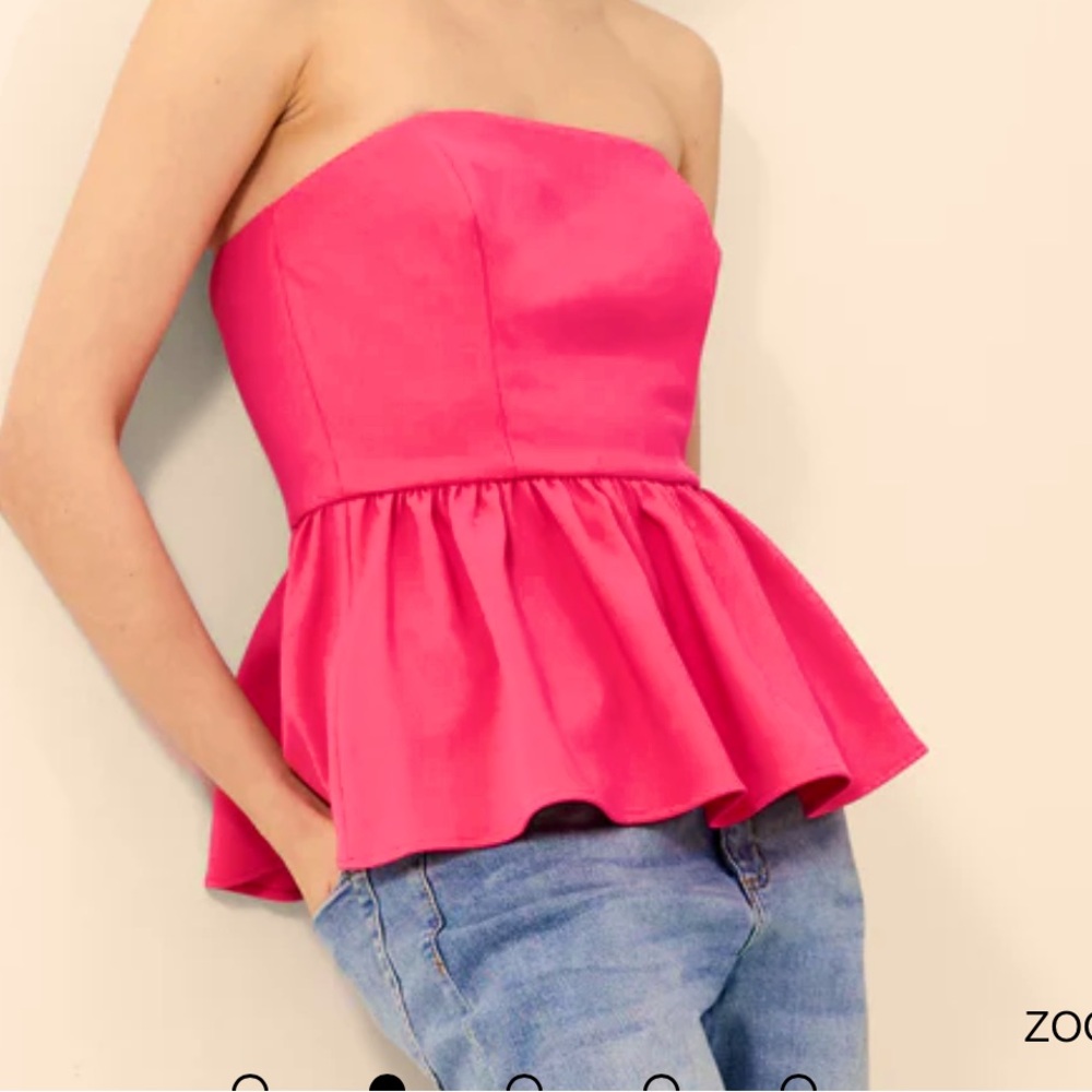 French Connection Hot Pink Strapless Peplum Bodysuit